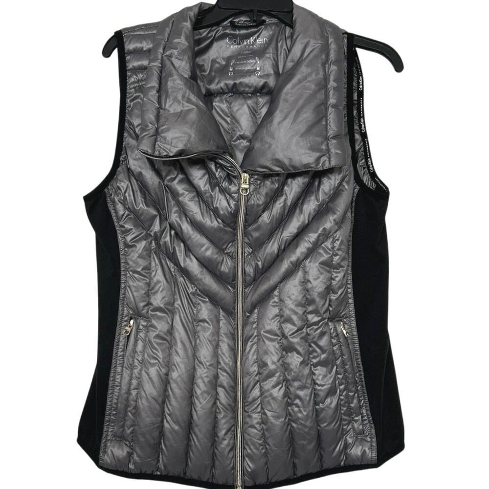Calvin Klein Performance Premium Down Filled Gray Black Vest Large Lightweight